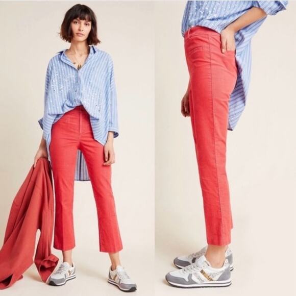 The Essential Collection By Anthropologie Corduroy Cropped Flare Trousers Sz 10 - Picture 1 of 14